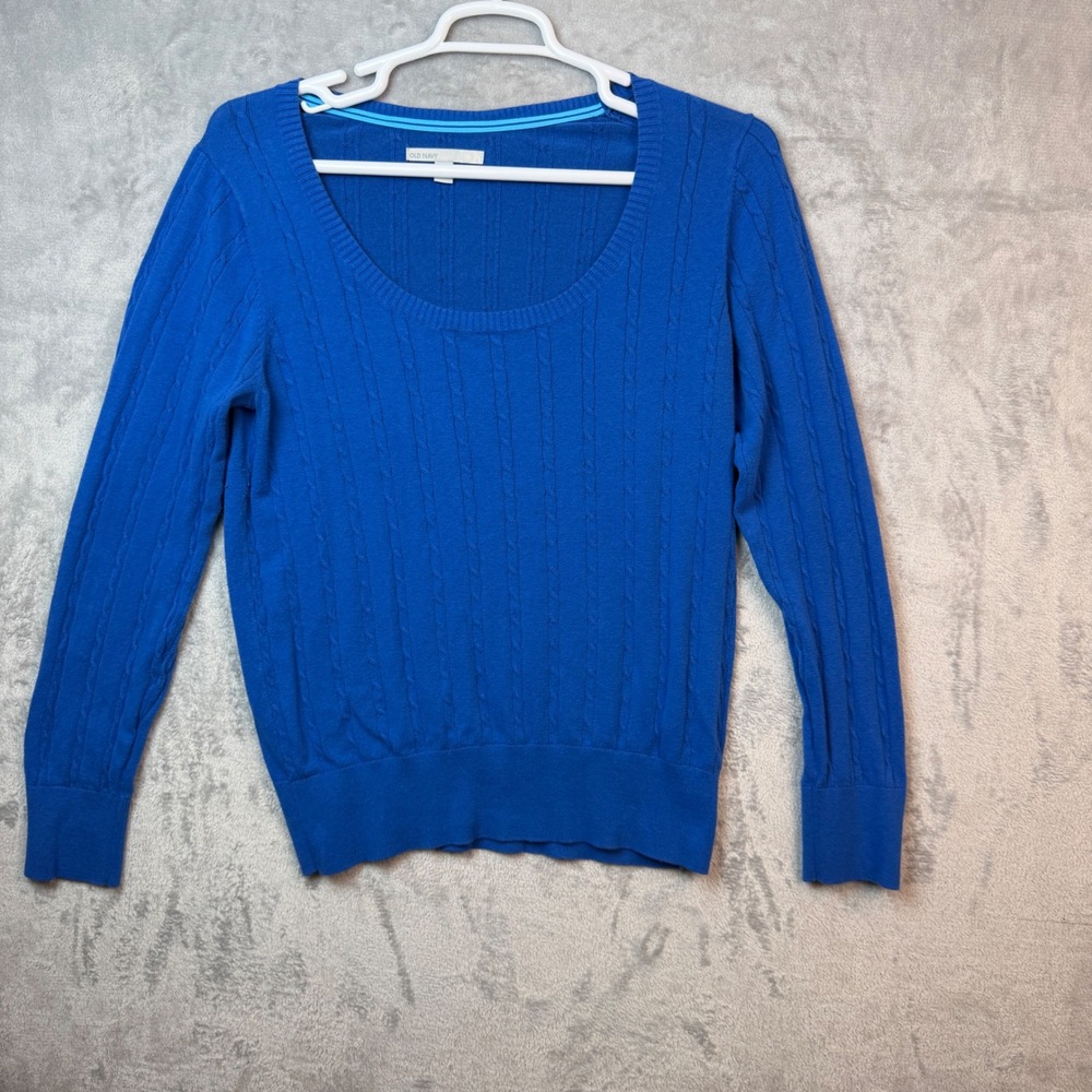 Old Navy Sweater Womens XL Blue Cable Knit Scoop Neck 632597 Casual Soft Y2K